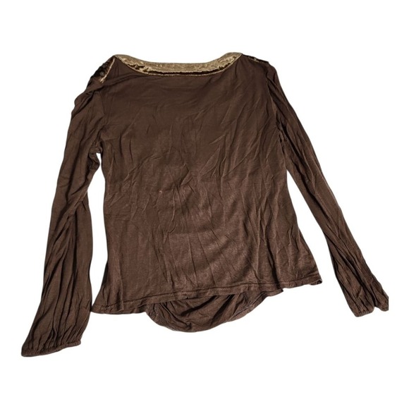 NEW Lucy Paris Brown Velvet Embroidered Sequin Boho Ruched Long Sleeve Top Large - Picture 10 of 12